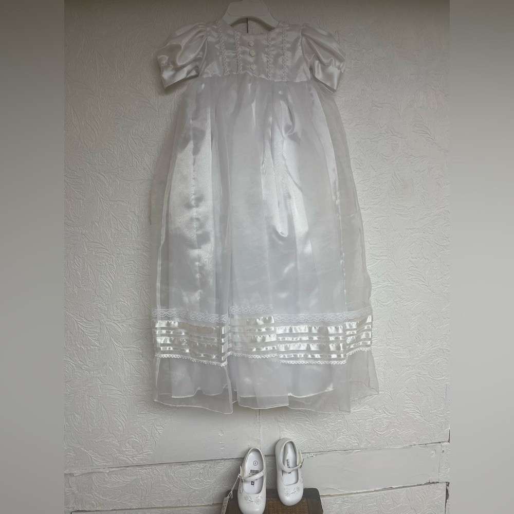Elegant White Satin Dress with Shoes